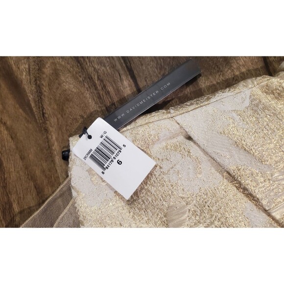 $628 David Meister Women Size 6 Sleeveless Illusion Peplum Gown Dress Gold Cream - Picture 5 of 9